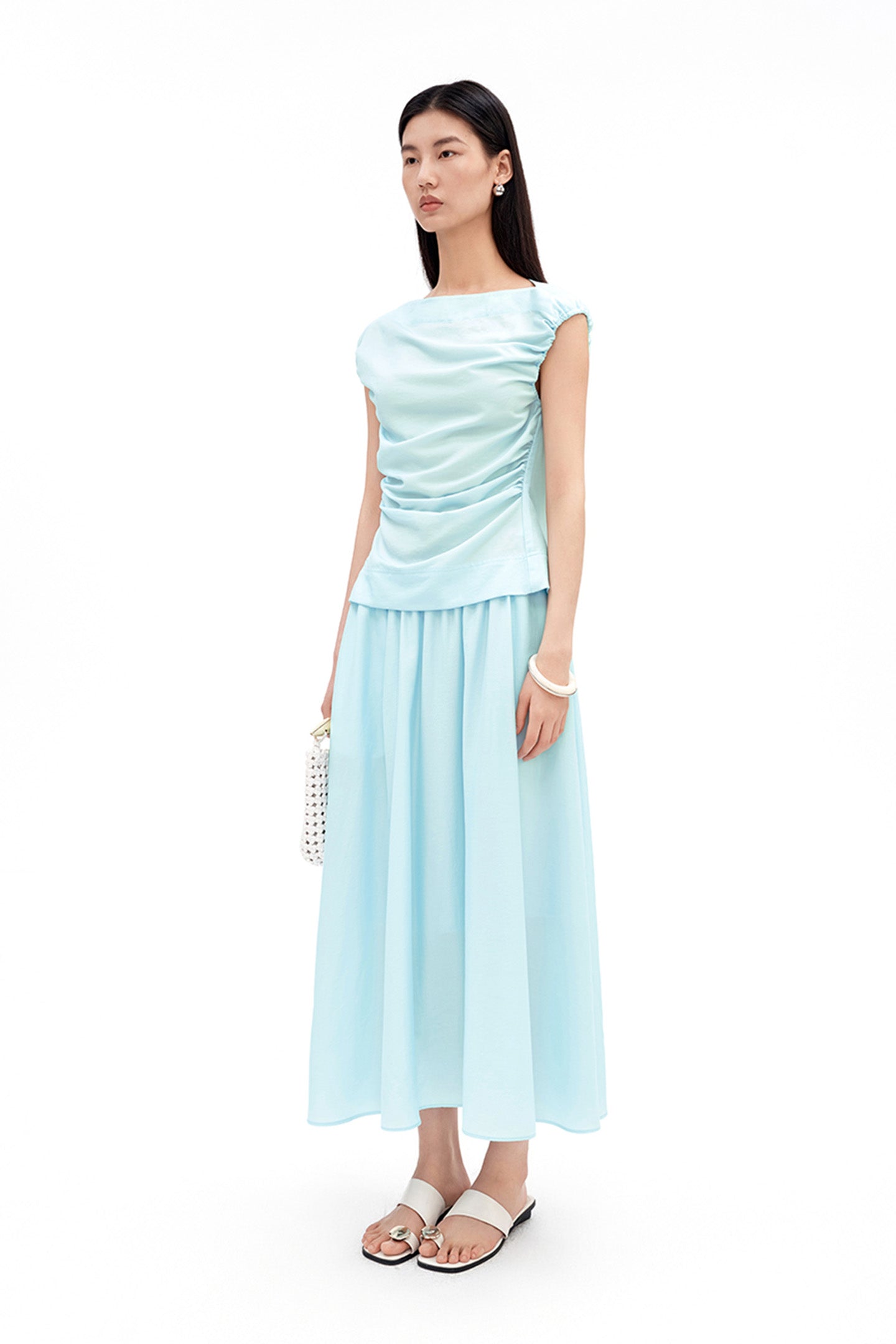 Cotton-Blend Shirred Vest and Skirt