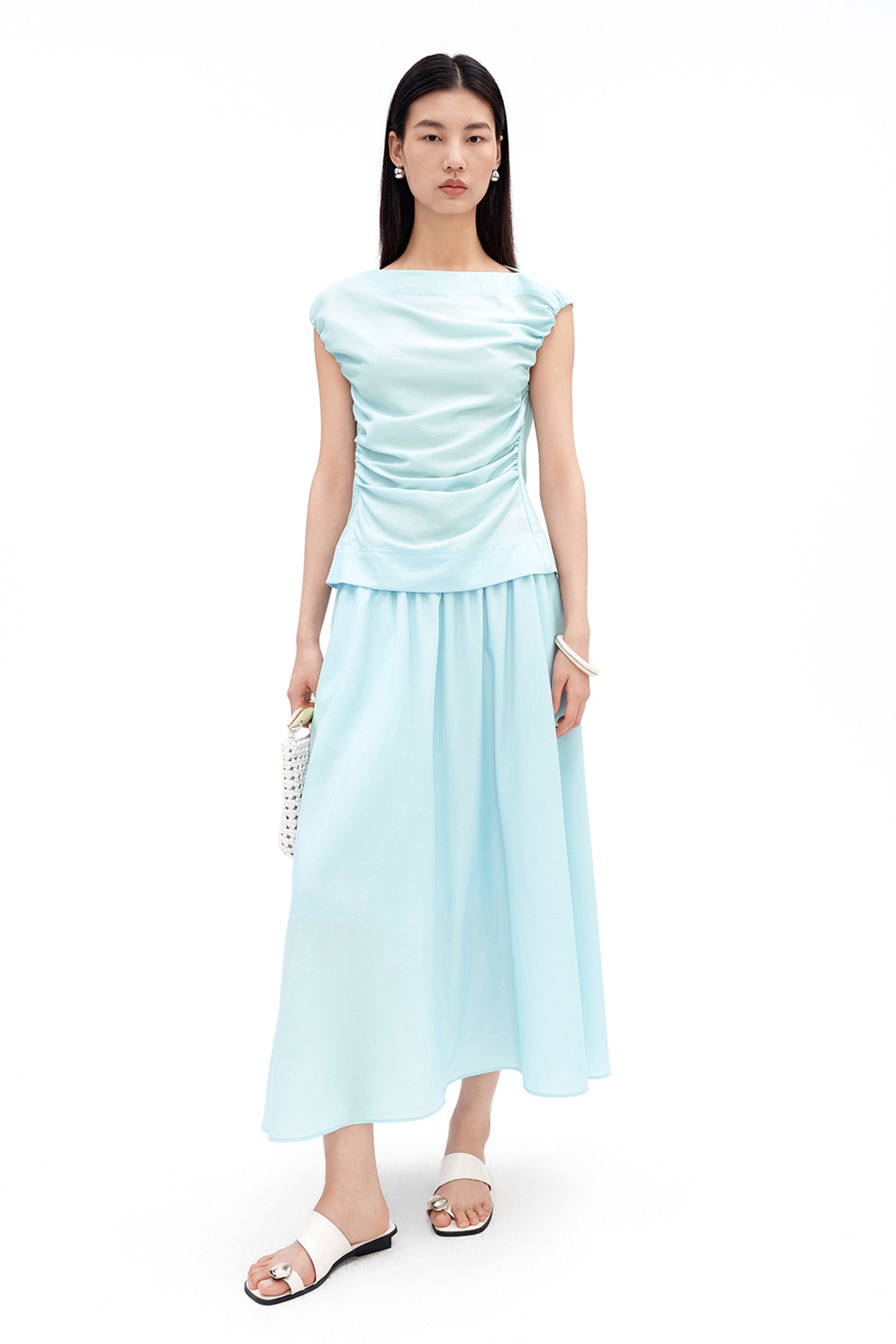 Cotton-Blend Shirred Vest and Skirt