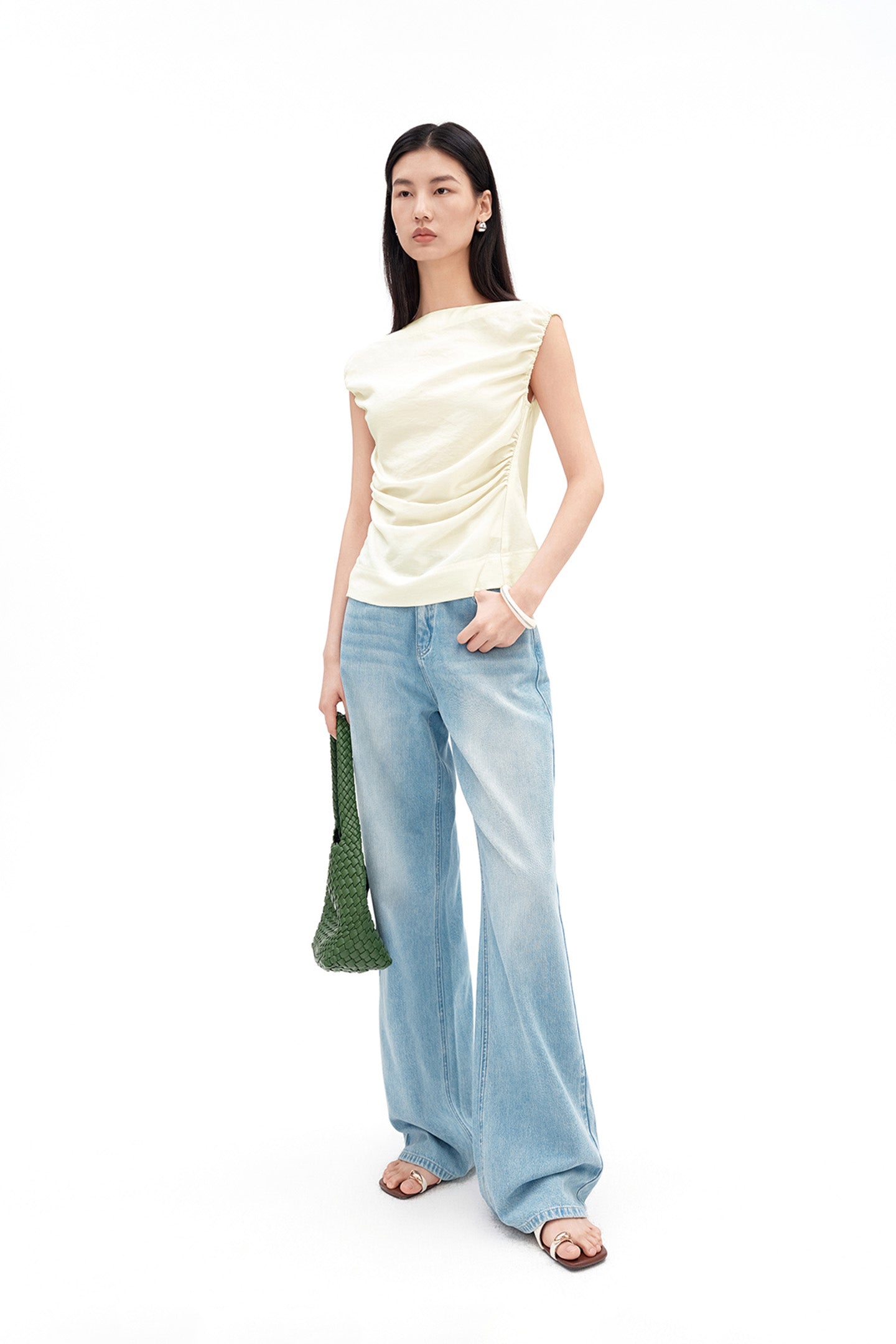 Cotton-Blend Shirred Vest and Skirt