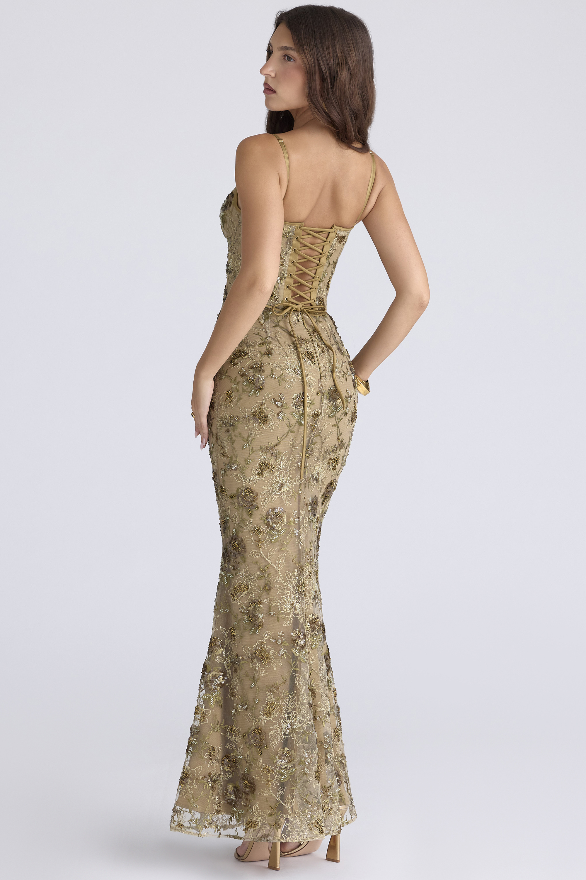Hand Beaded Embellished Corset Maxi Dress