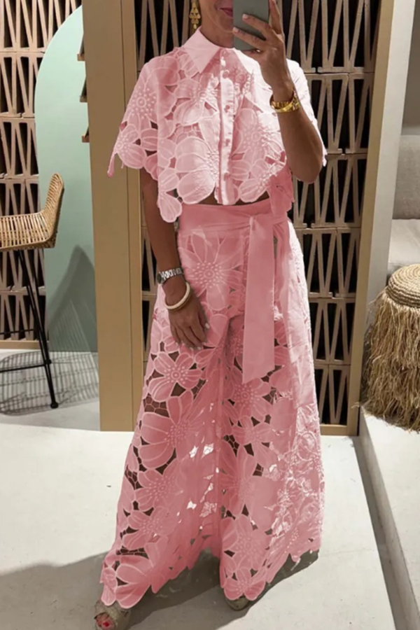 Fashion Hollow Lace Two-piece Set