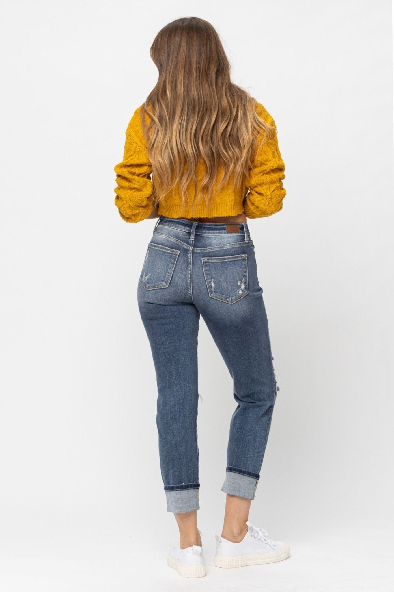 Mid-Rise Destroyed Cuffed Boyfriend Skinny Jeans