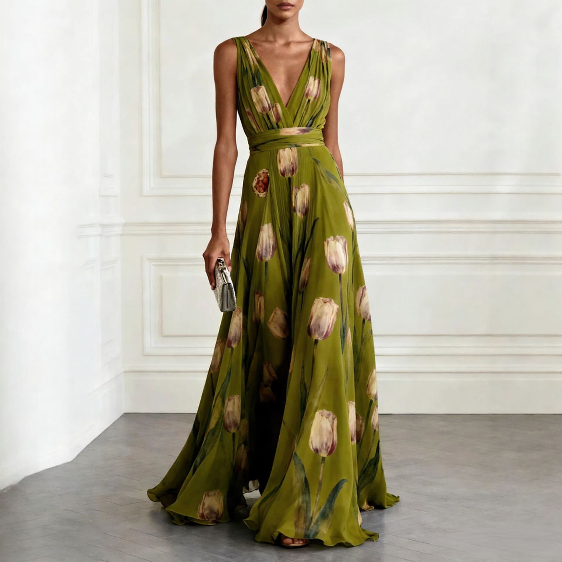 Women's Fashion Printed Large Swing Waist Dress