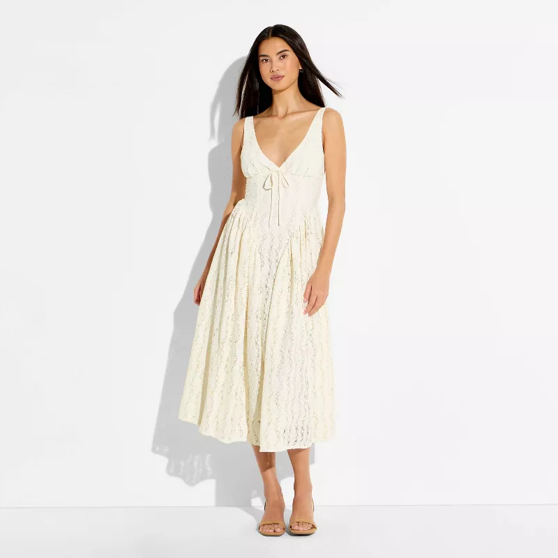 Vintage Cream Lace Midi Dress