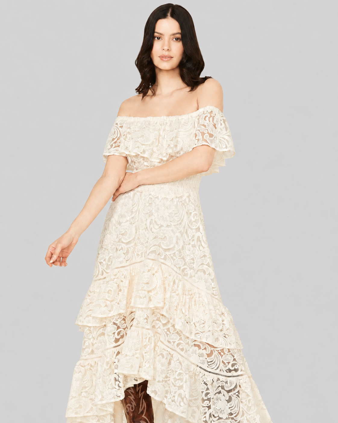 Lace Off-Shoulder High-Low Dress