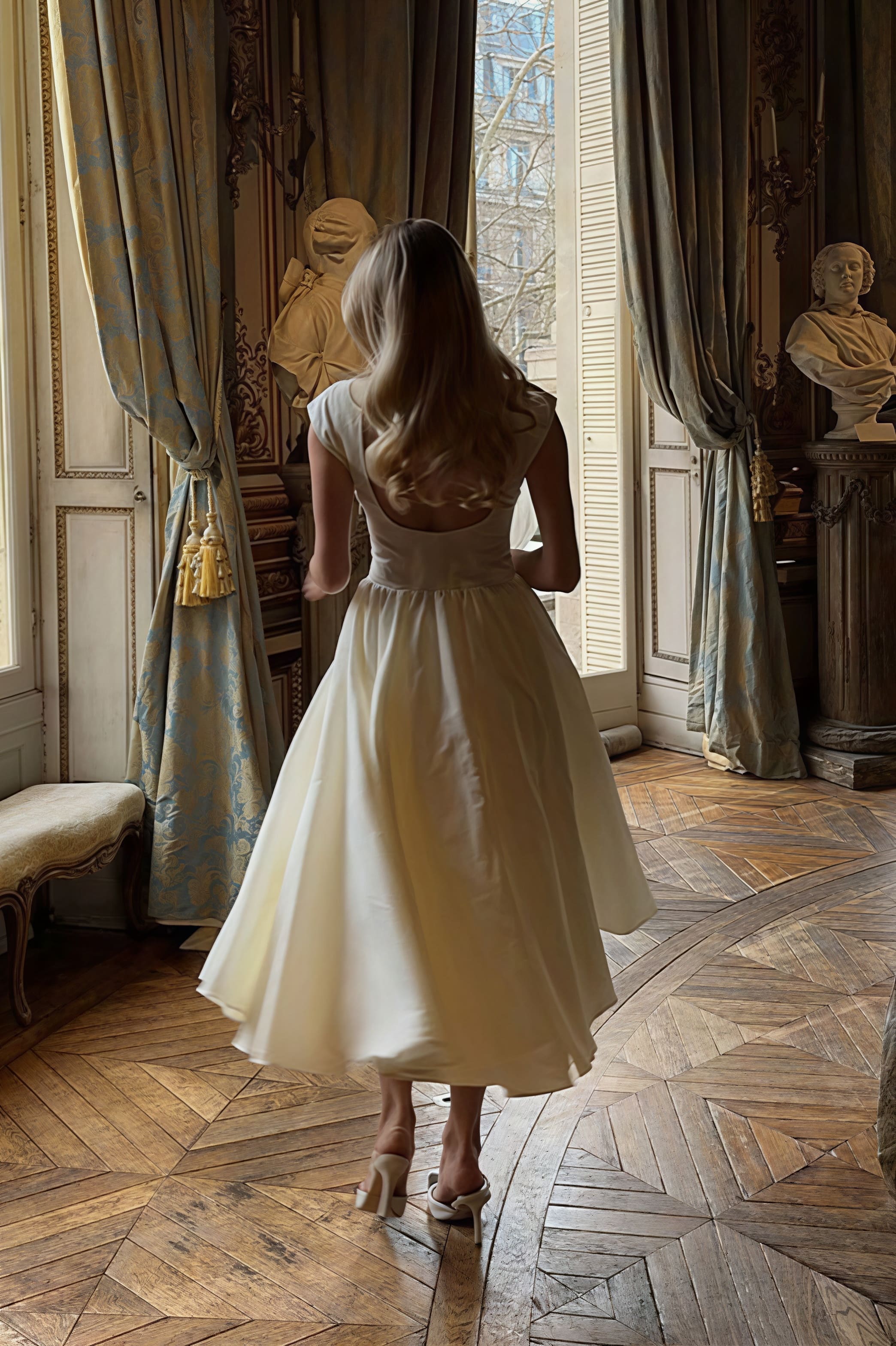 Minimalist Solid Backless Swing Midi Dress