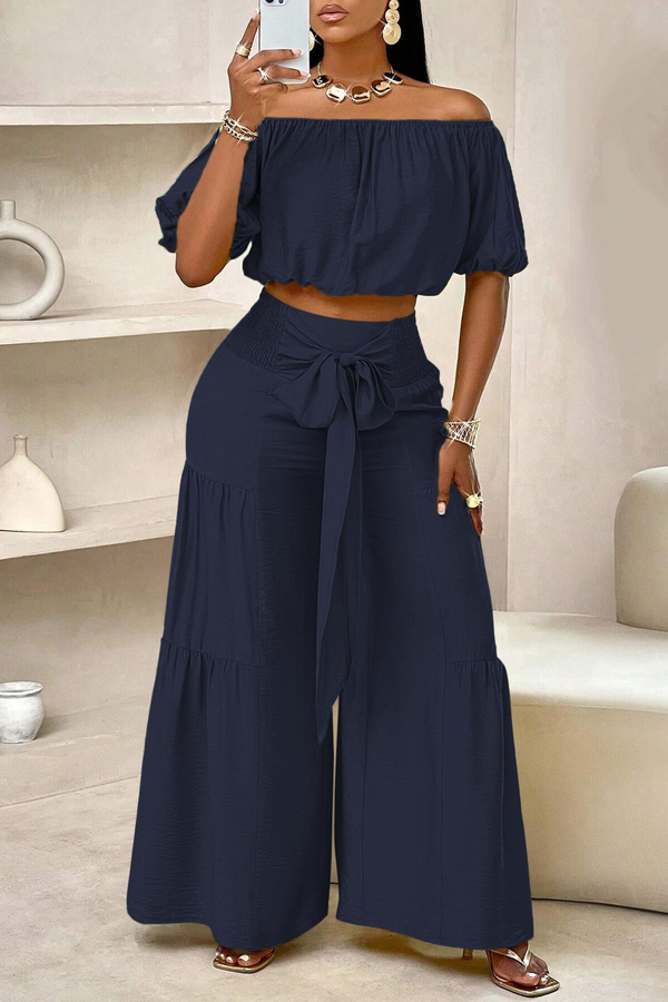 Women's Solid Color Top Wide Leg Pants Set