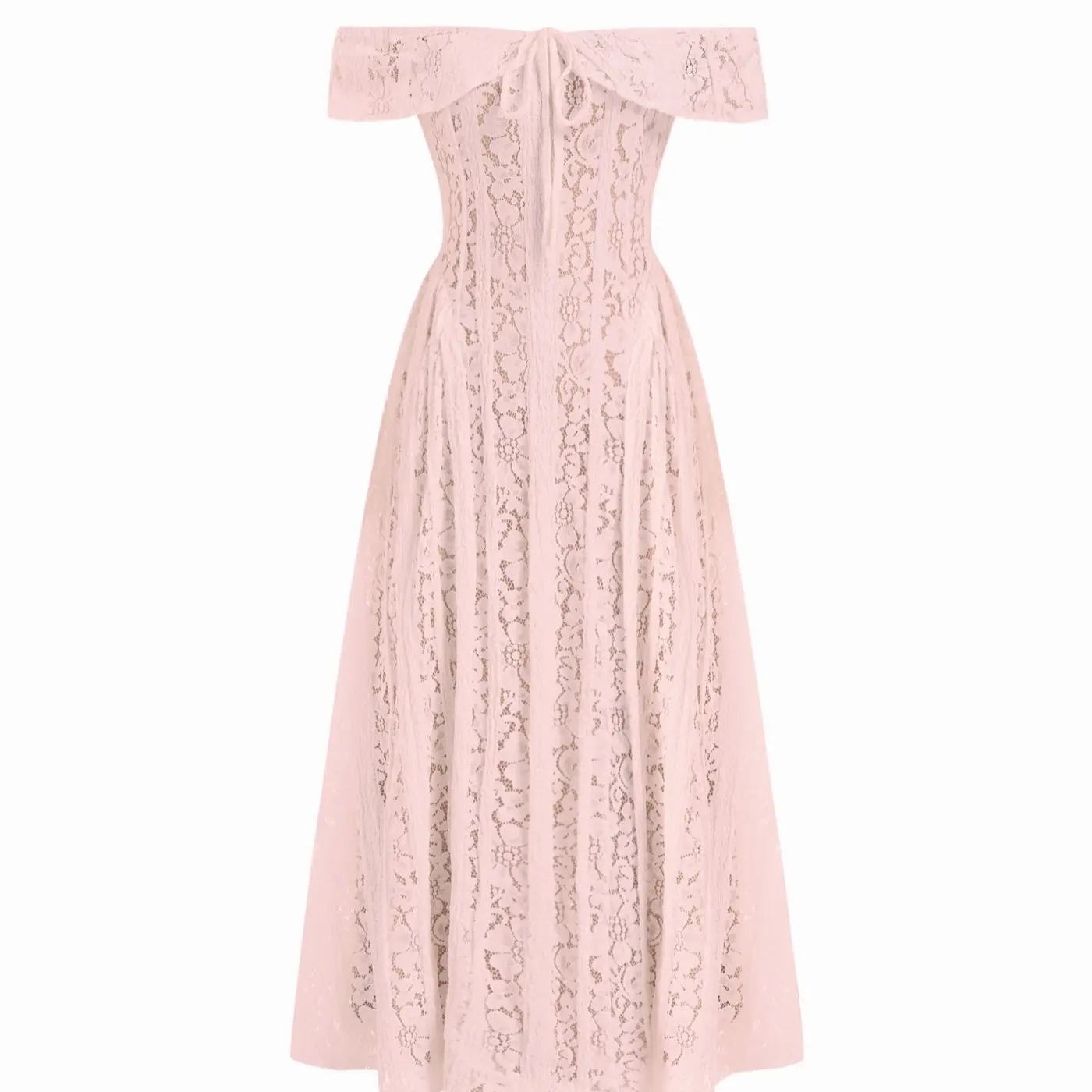 Lace Off-Shoulder Knotted Flared Maxi Dress