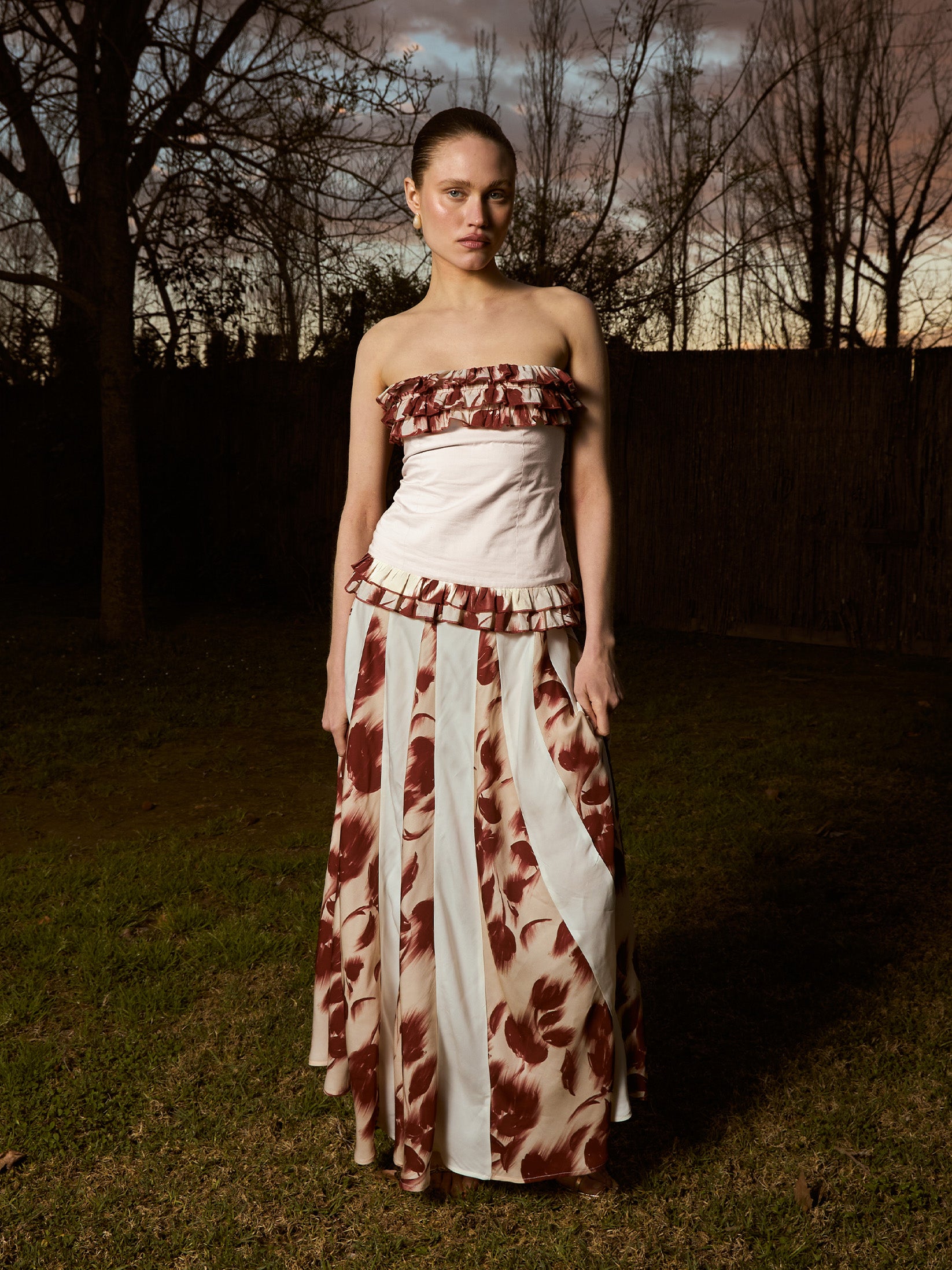 Red Noctis Flower Print Skirt
