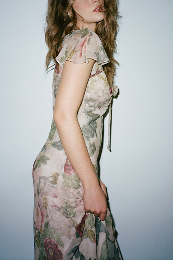 Sheer Crepe Tea-length Dress