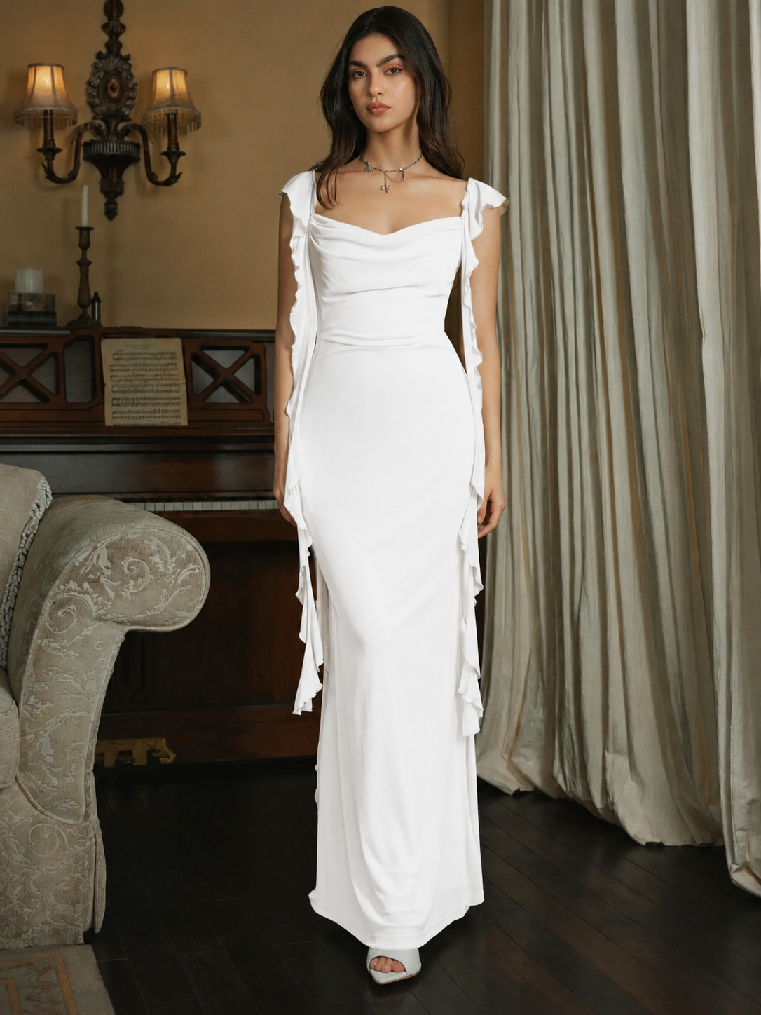 Mesh Maxi Dress with Ruffle Hem