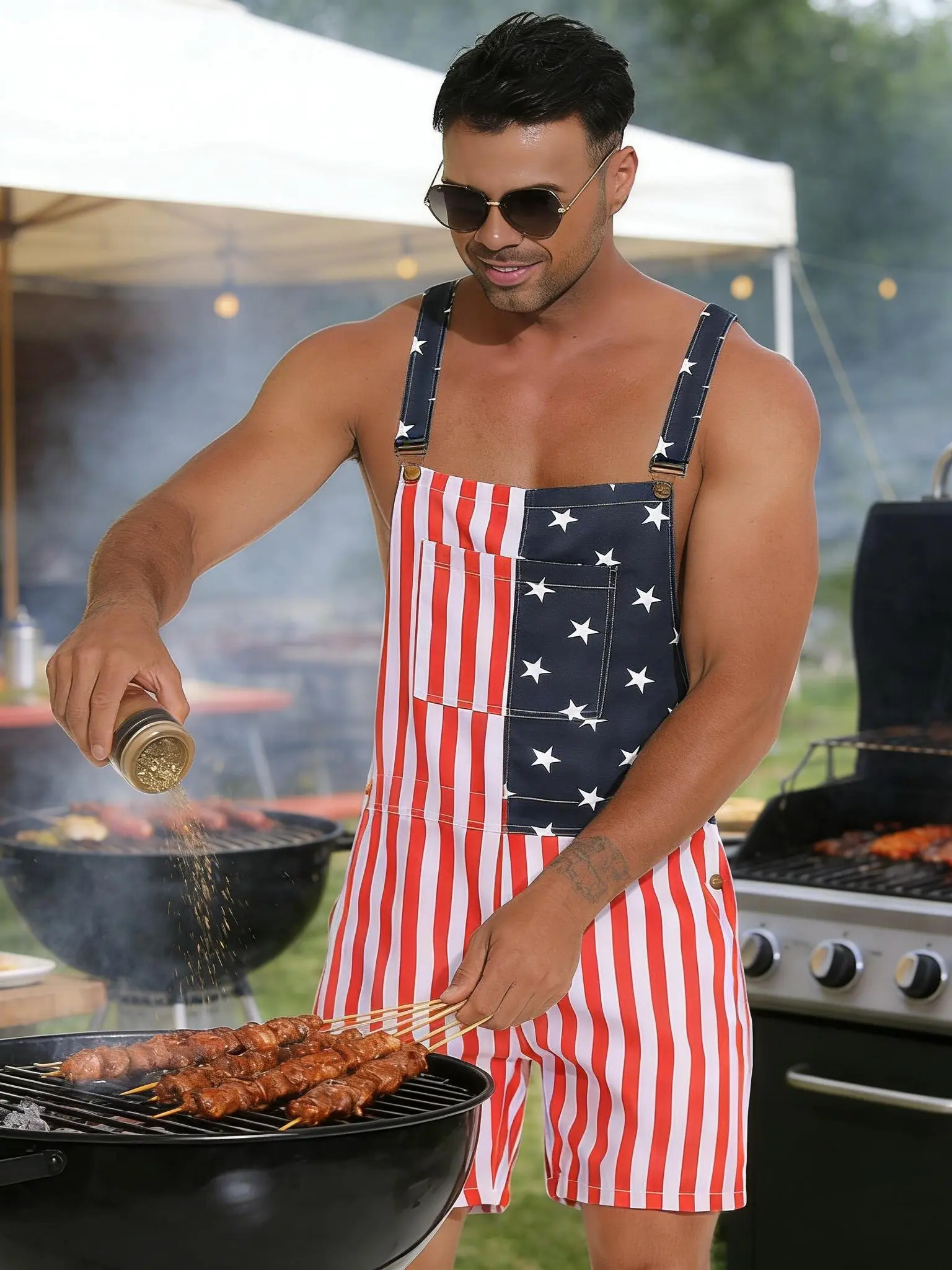 4th of July American Flag Overalls Shorts