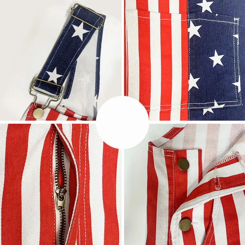 4th of July American Flag Overalls Shorts