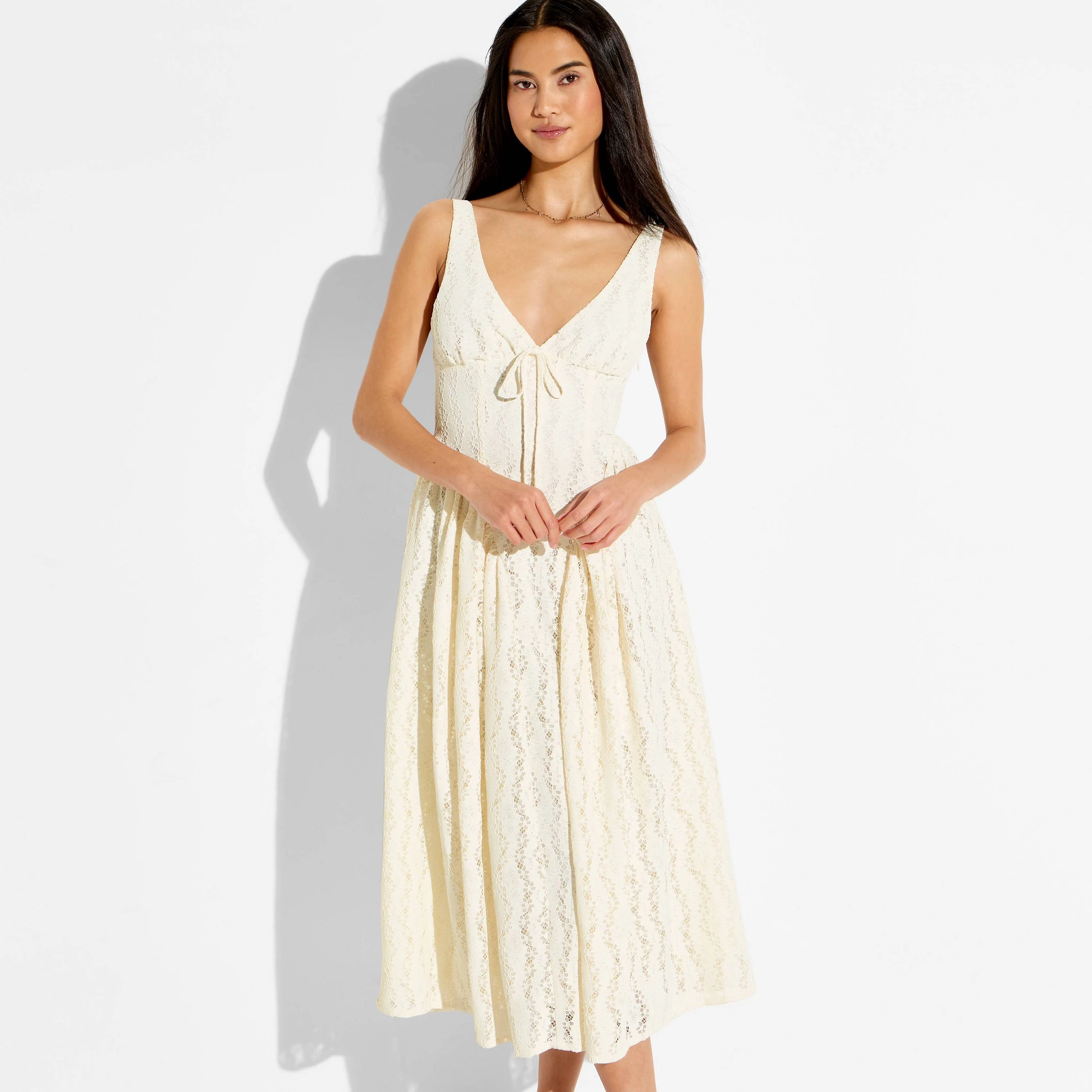 Vintage Cream Lace Midi Dress