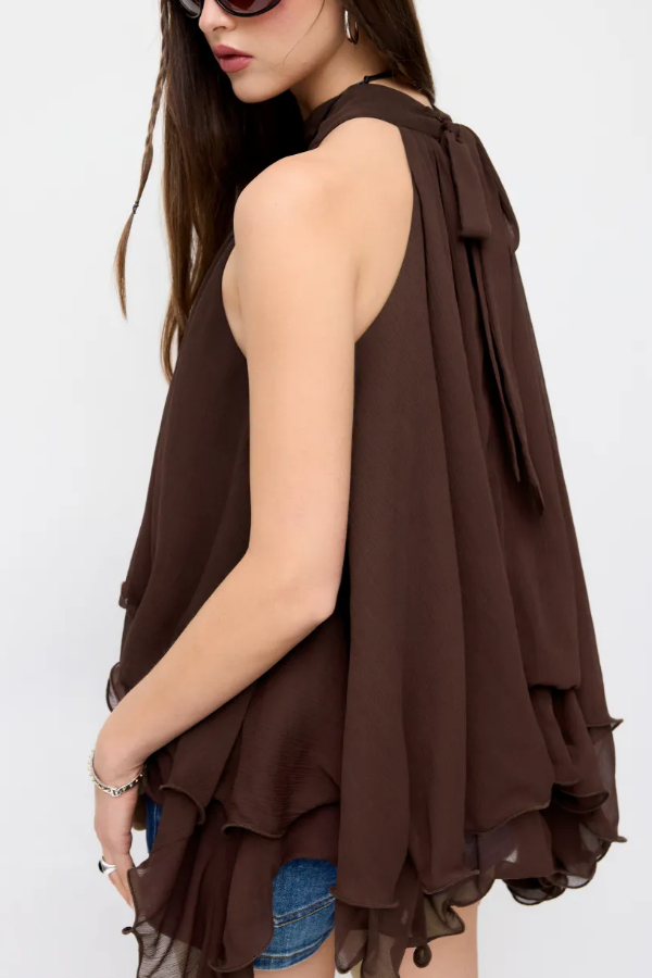 Chiffon Neck Ruffle Top