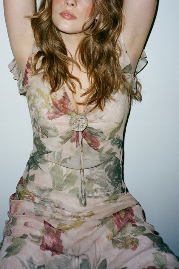 Sheer Crepe Tea-length Dress