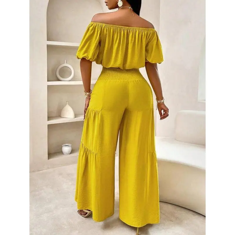 Women's Solid Color Top Wide Leg Pants Set