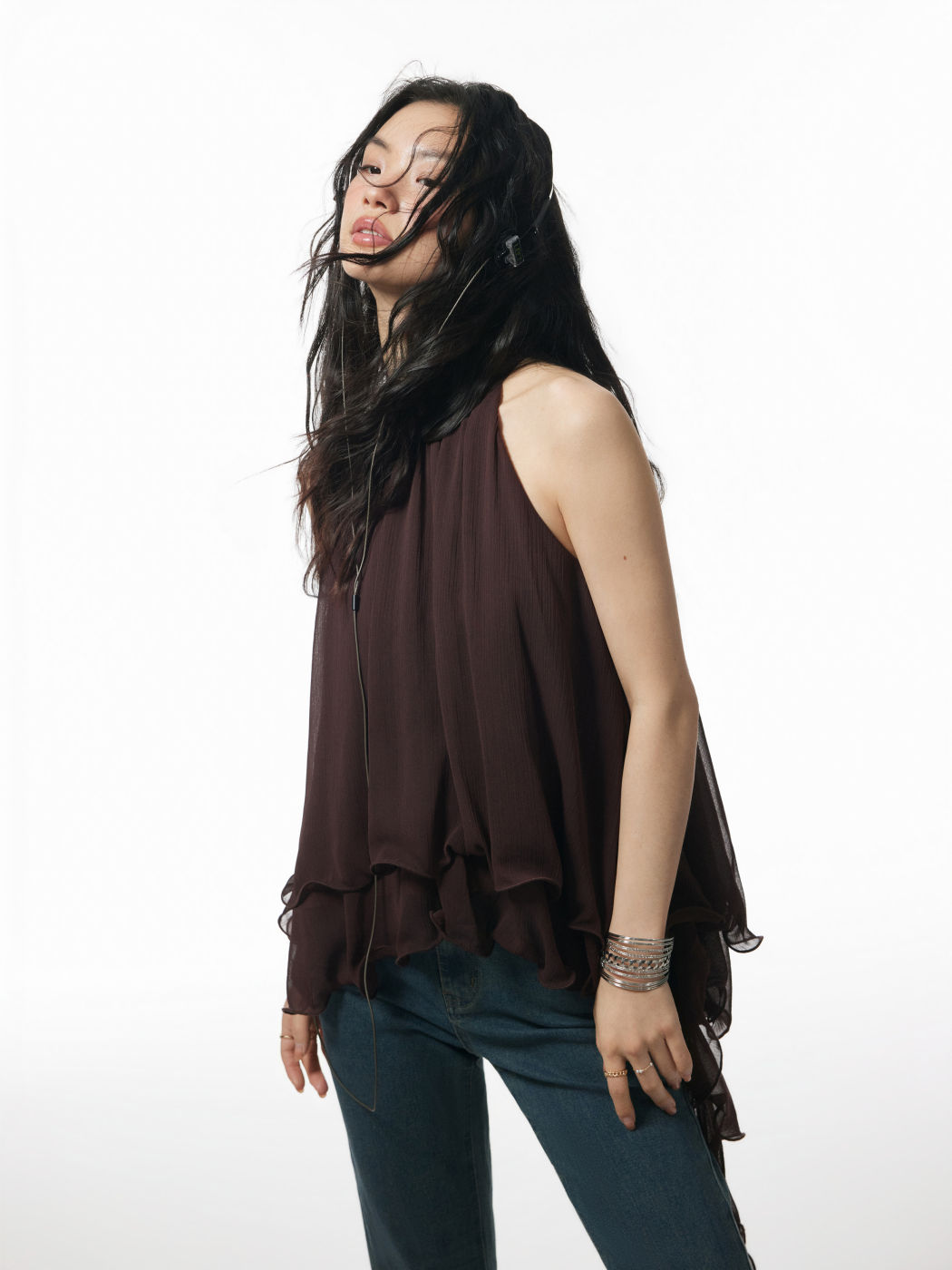 Chiffon Neck Ruffle Top