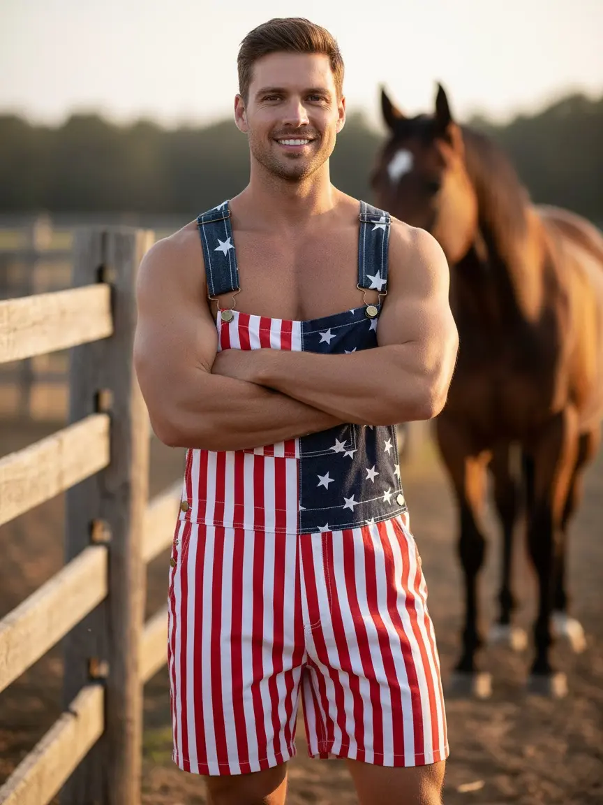 4th of July American Flag Overalls Shorts