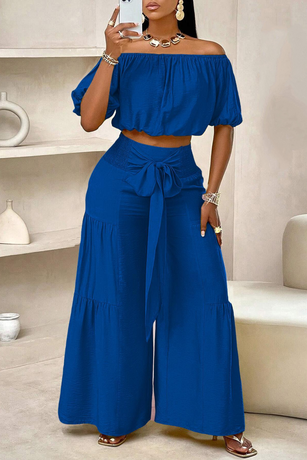 Women's Solid Color Top Wide Leg Pants Set