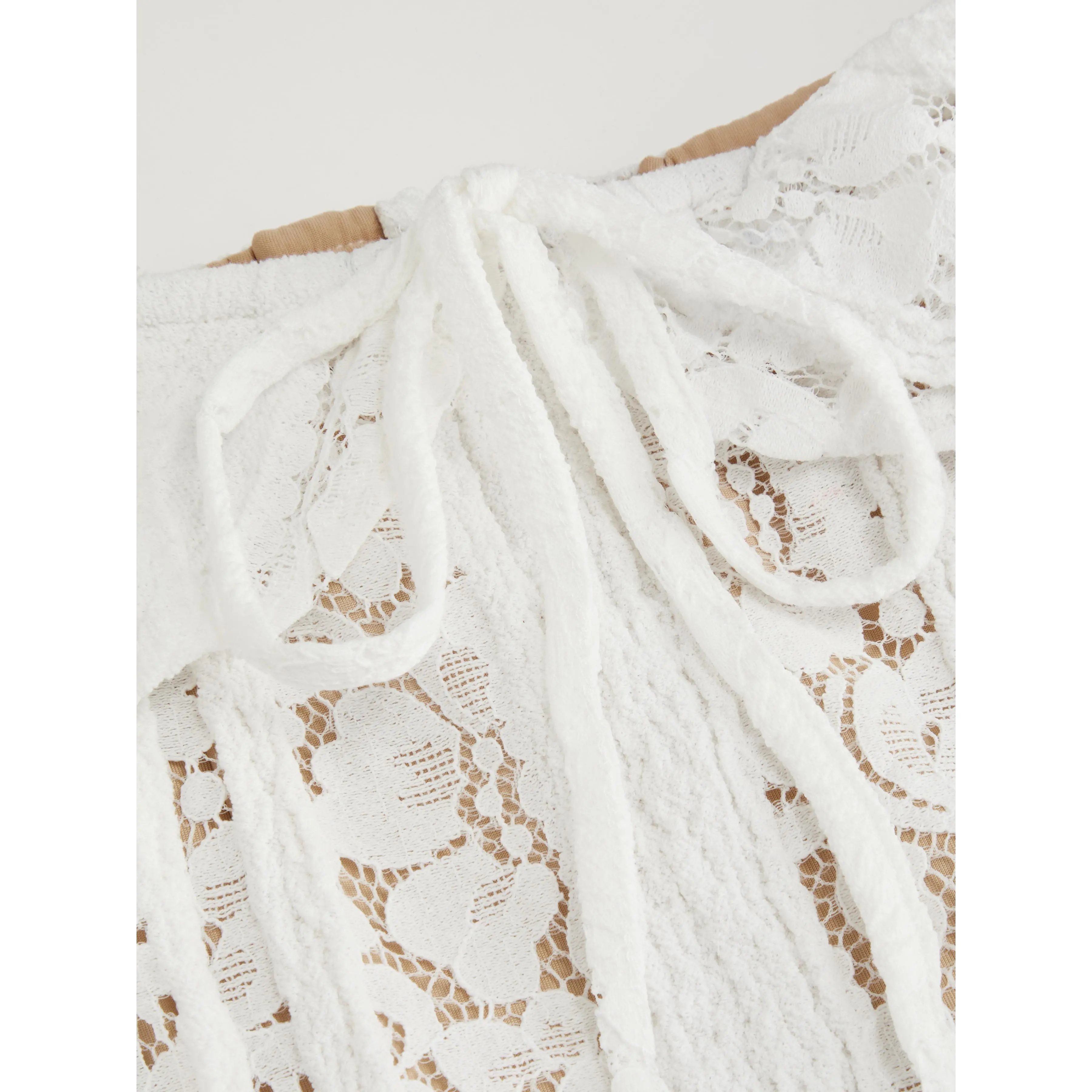 Lace Off-Shoulder Knotted Flared Maxi Dress