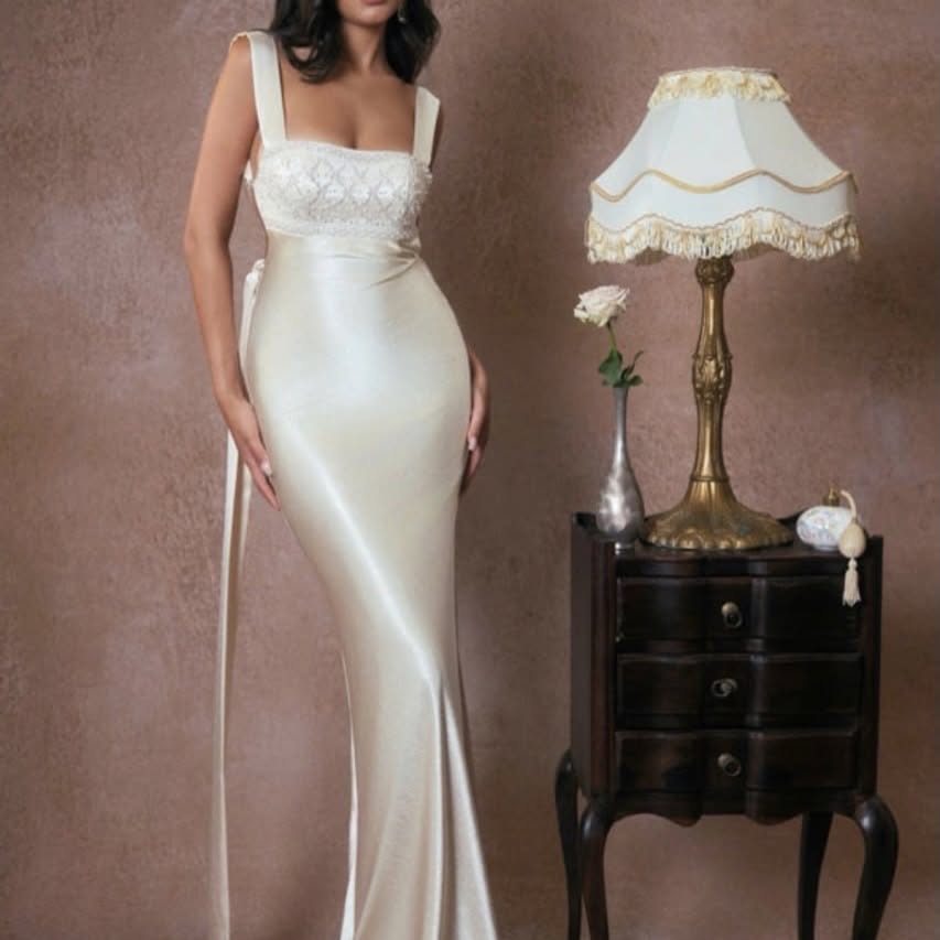 Pure Silk Satin Backless Cross-Strap Maxi Dress