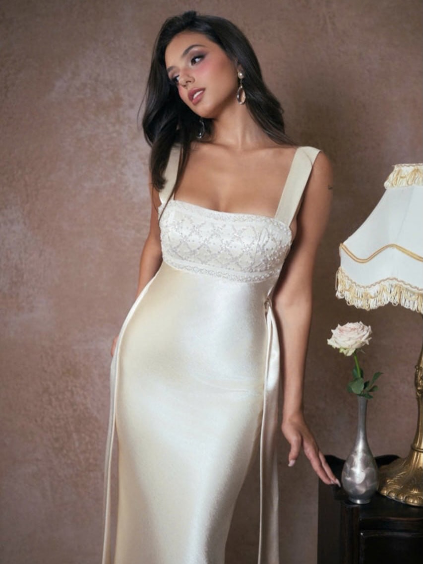 Pure Silk Satin Backless Cross-Strap Maxi Dress