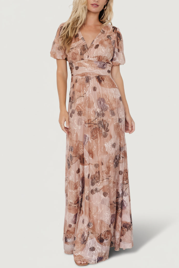 Ladies' Printed Waist Cinching And Large Swing Dress