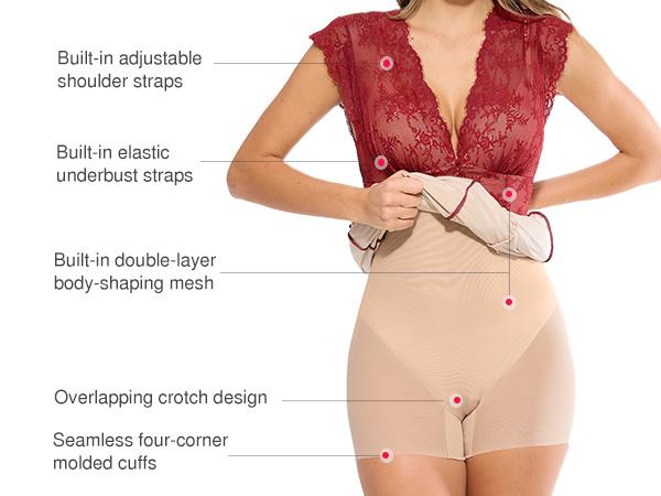 Popilush Shapewear Boho Floral Lace Front Slit Maxi Dress  A-line Silhouette with Smoothing Waist Control & Supportive Bust Design