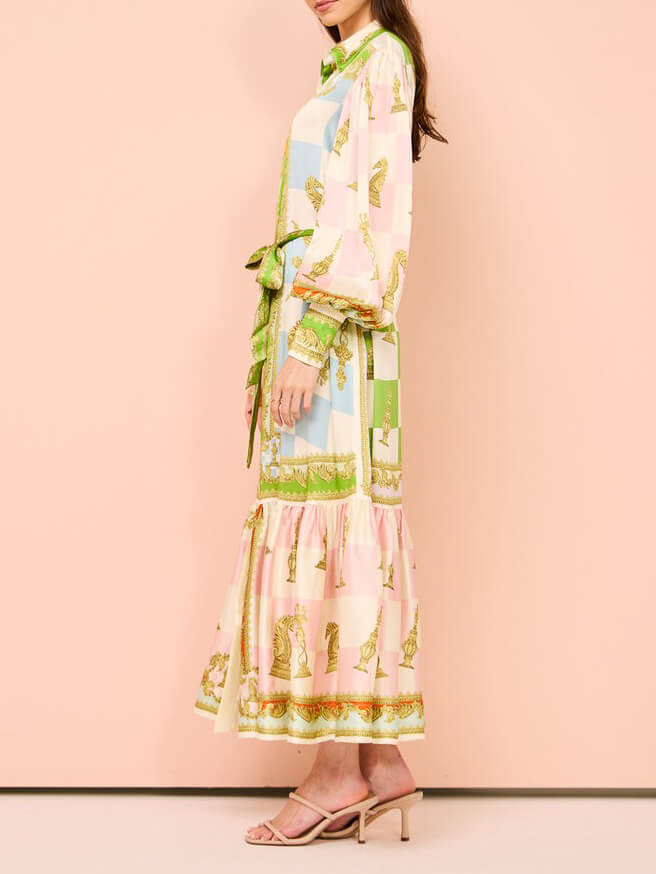 Unique Vintage Floral Lapel Single Breasted Midi Dress