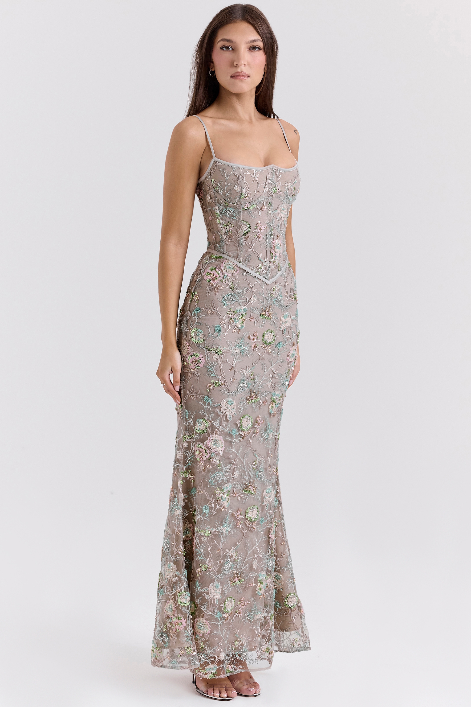 Hand Beaded Embellished Corset Maxi Dress