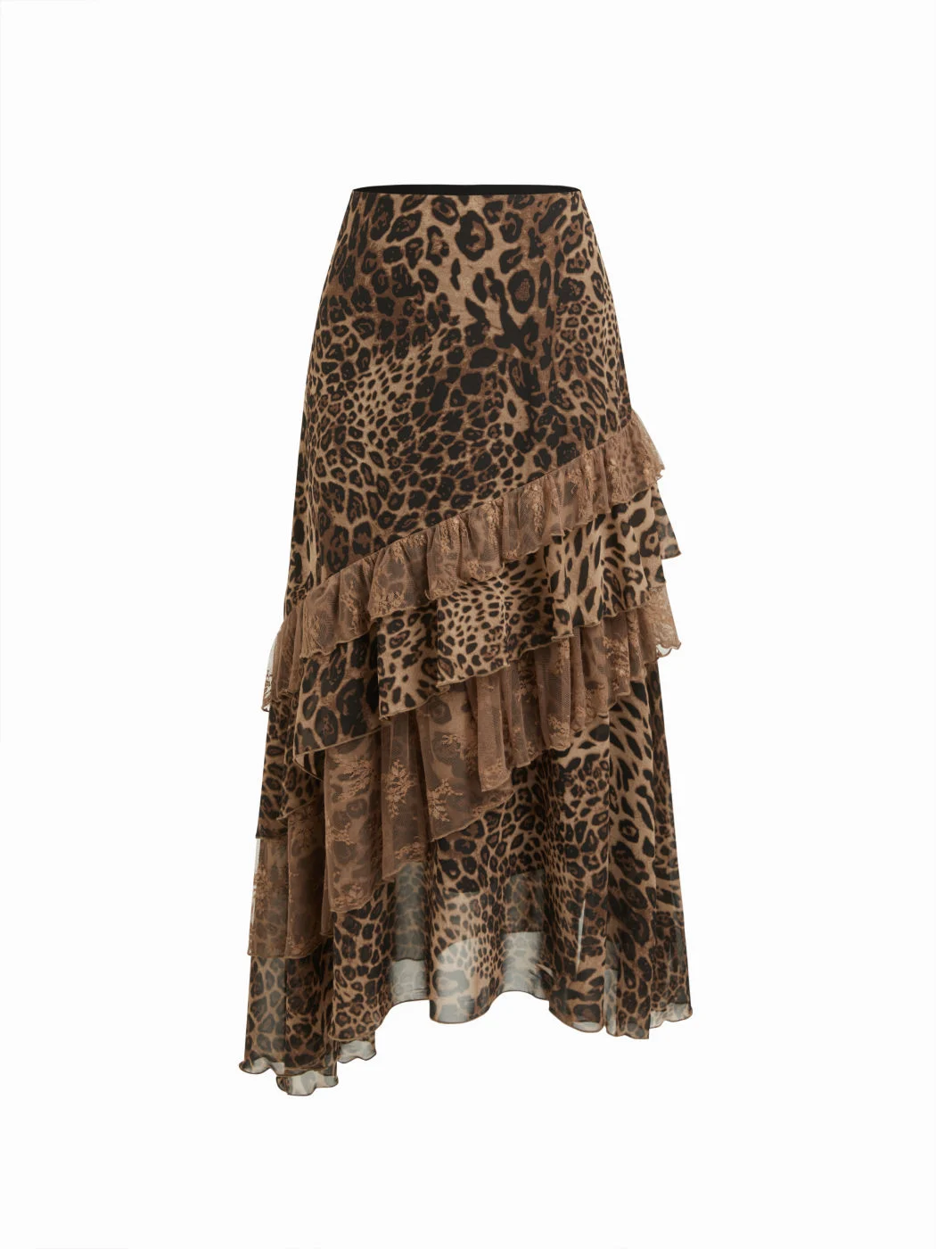 Lace-panelled Midi Skirt With Ruffled Hem