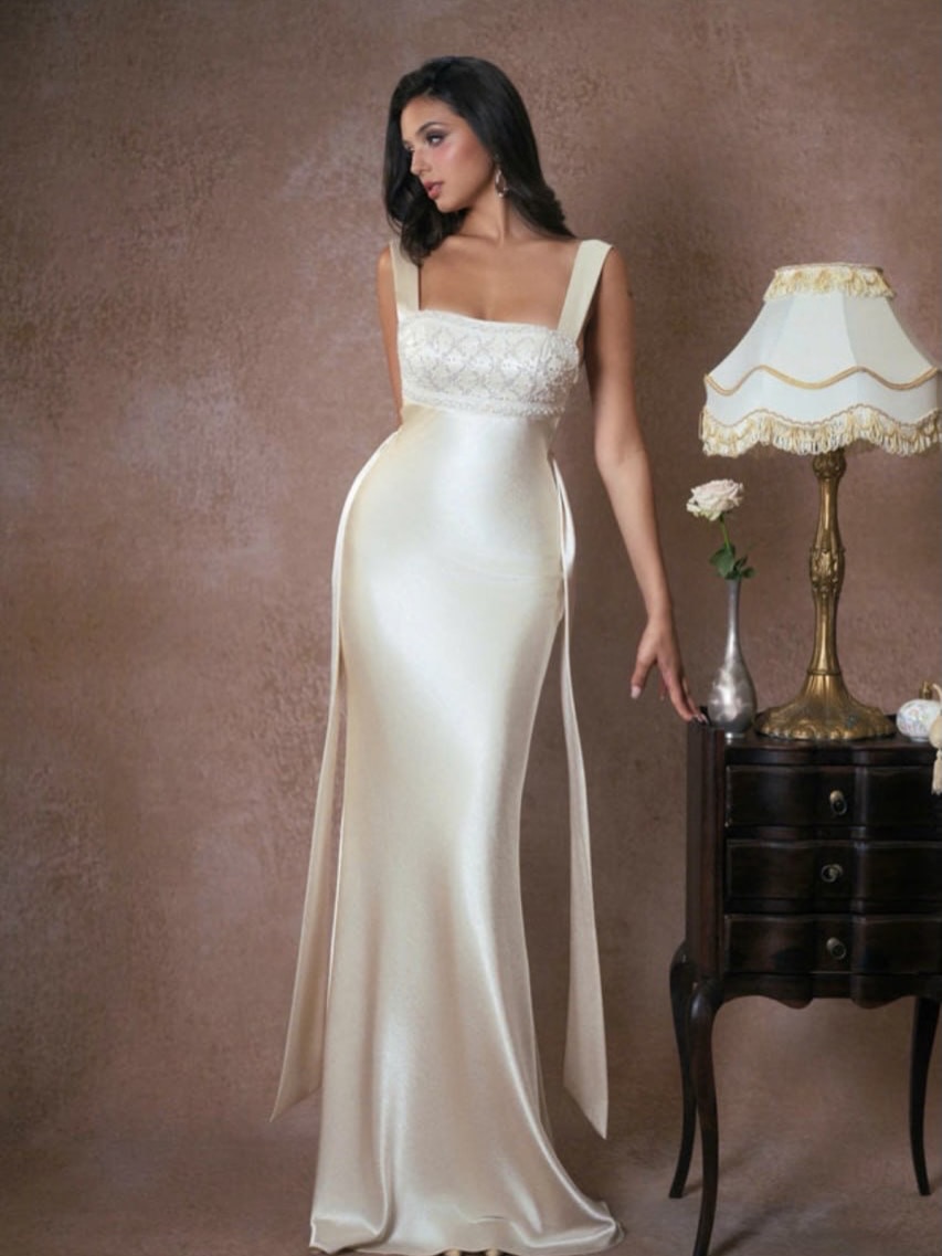 Pure Silk Satin Backless Cross-Strap Maxi Dress