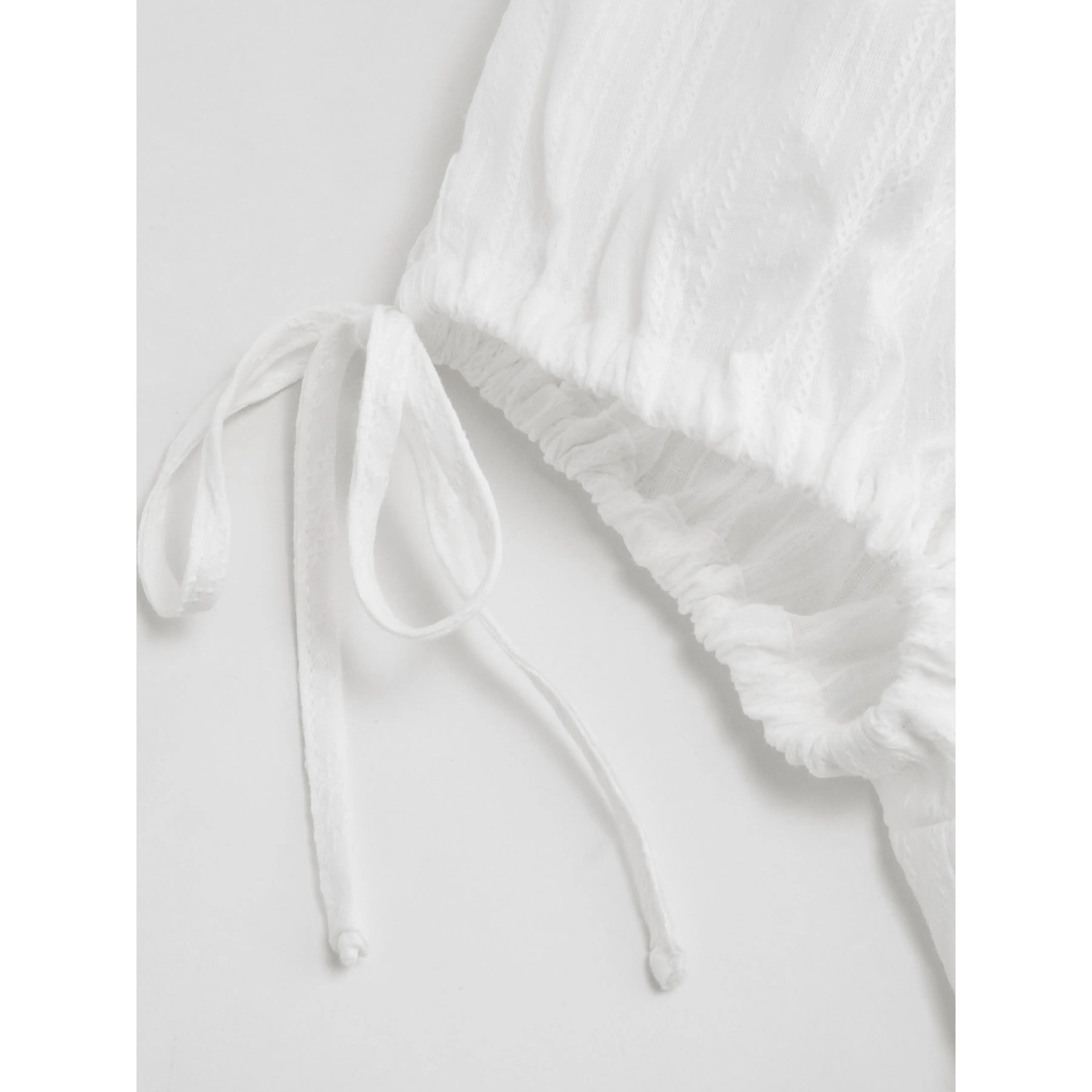 Square Neck Solid Ruffle Knotted Short Sleeve Blouse