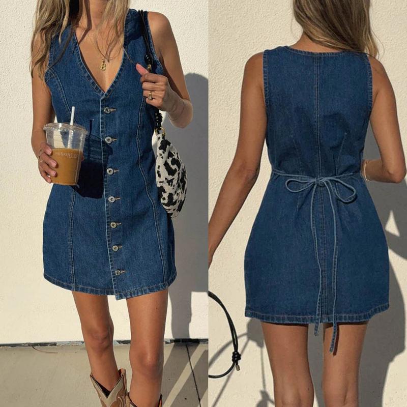 Button Front Denim Mini Dress
