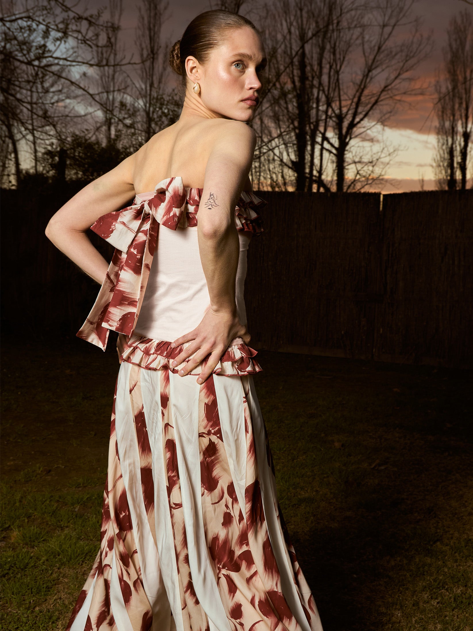 Red Noctis Flower Print Skirt