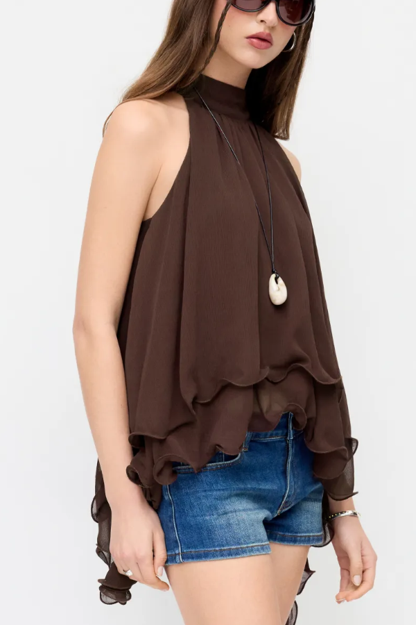 Chiffon Neck Ruffle Top