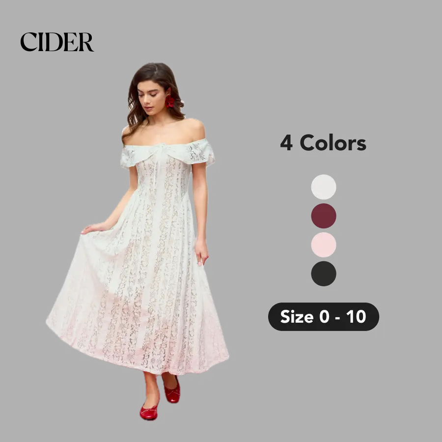 Lace Off-Shoulder Knotted Flared Maxi Dress