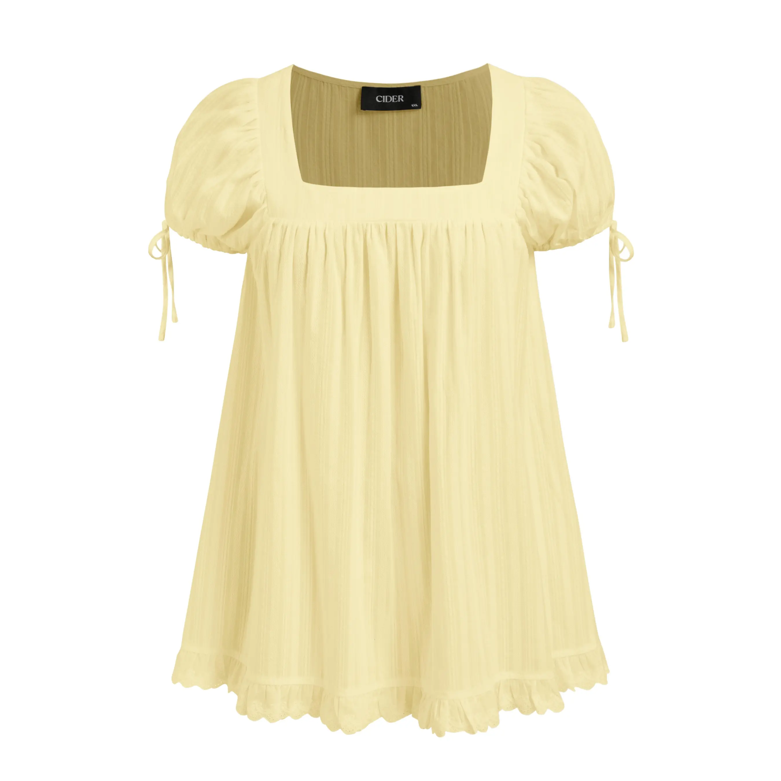Square Neck Solid Ruffle Knotted Short Sleeve Blouse