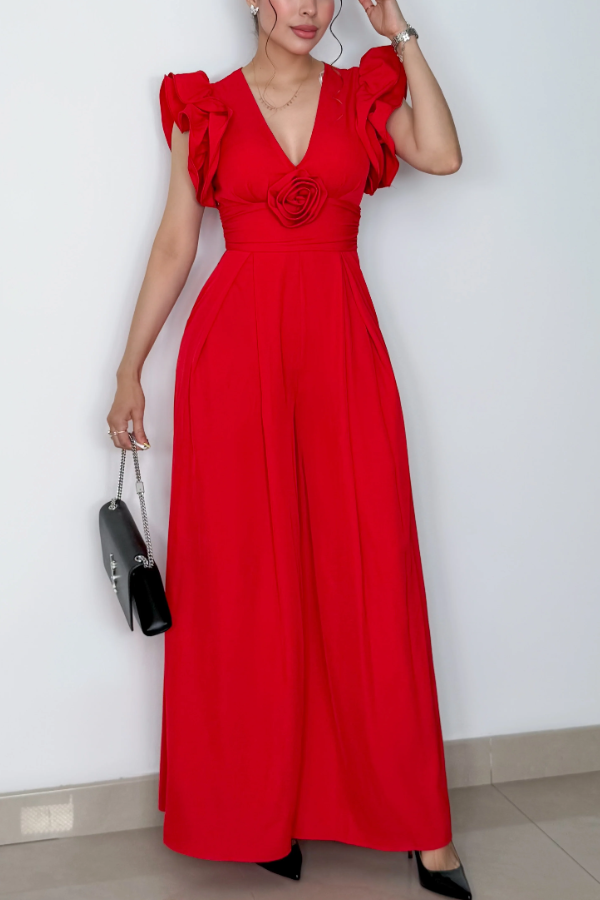 Floral-Collar Jumpsuit