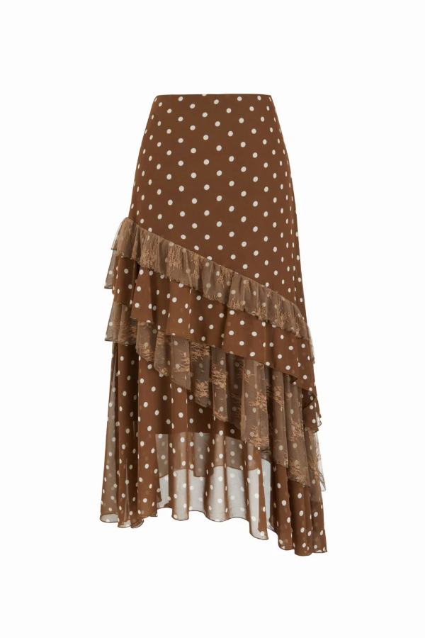 Wave-dot Ruffled Lace Stitching Mid-length Overskirt