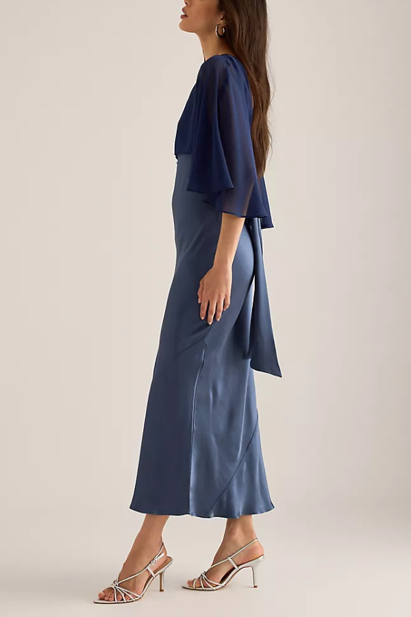 Shawl-style Satin Midi Dress