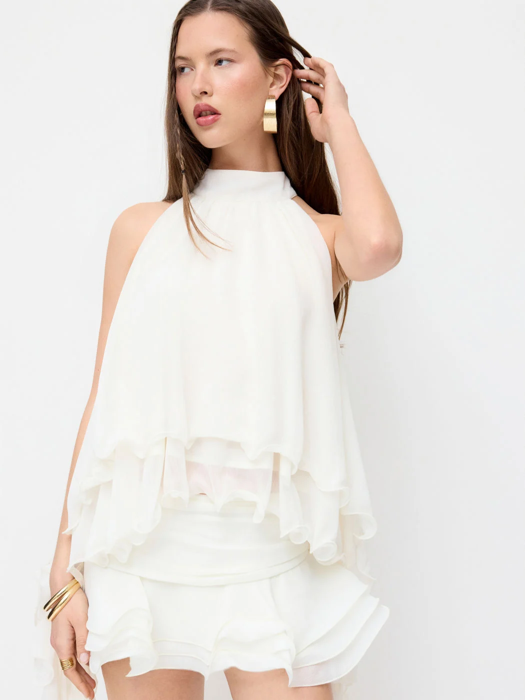 Chiffon Neck Ruffle Top
