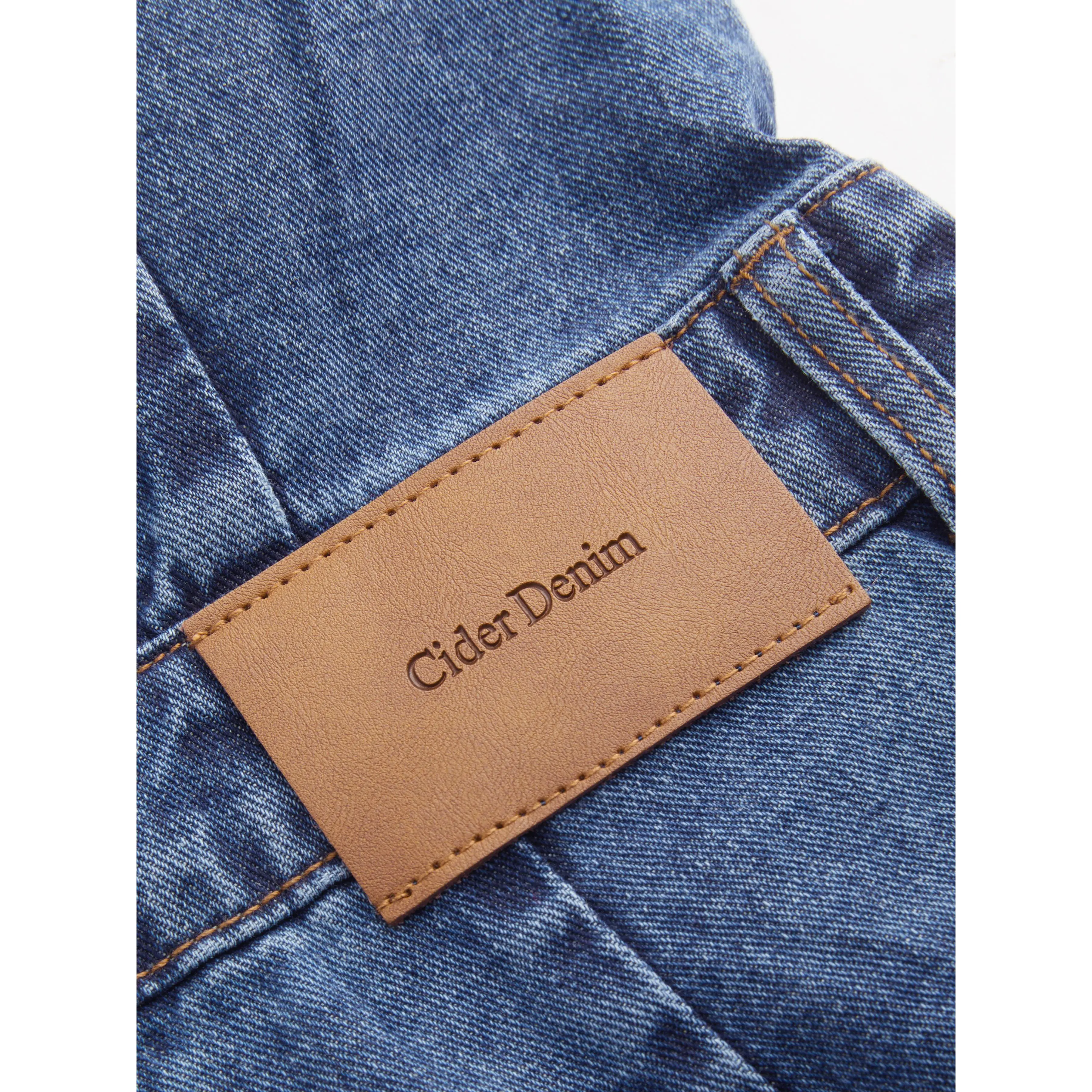 Denim V-neck Button & Pocket Wide Leg Jumpsuit