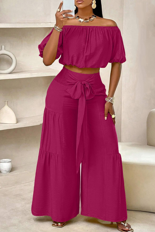Women's Solid Color Top Wide Leg Pants Set