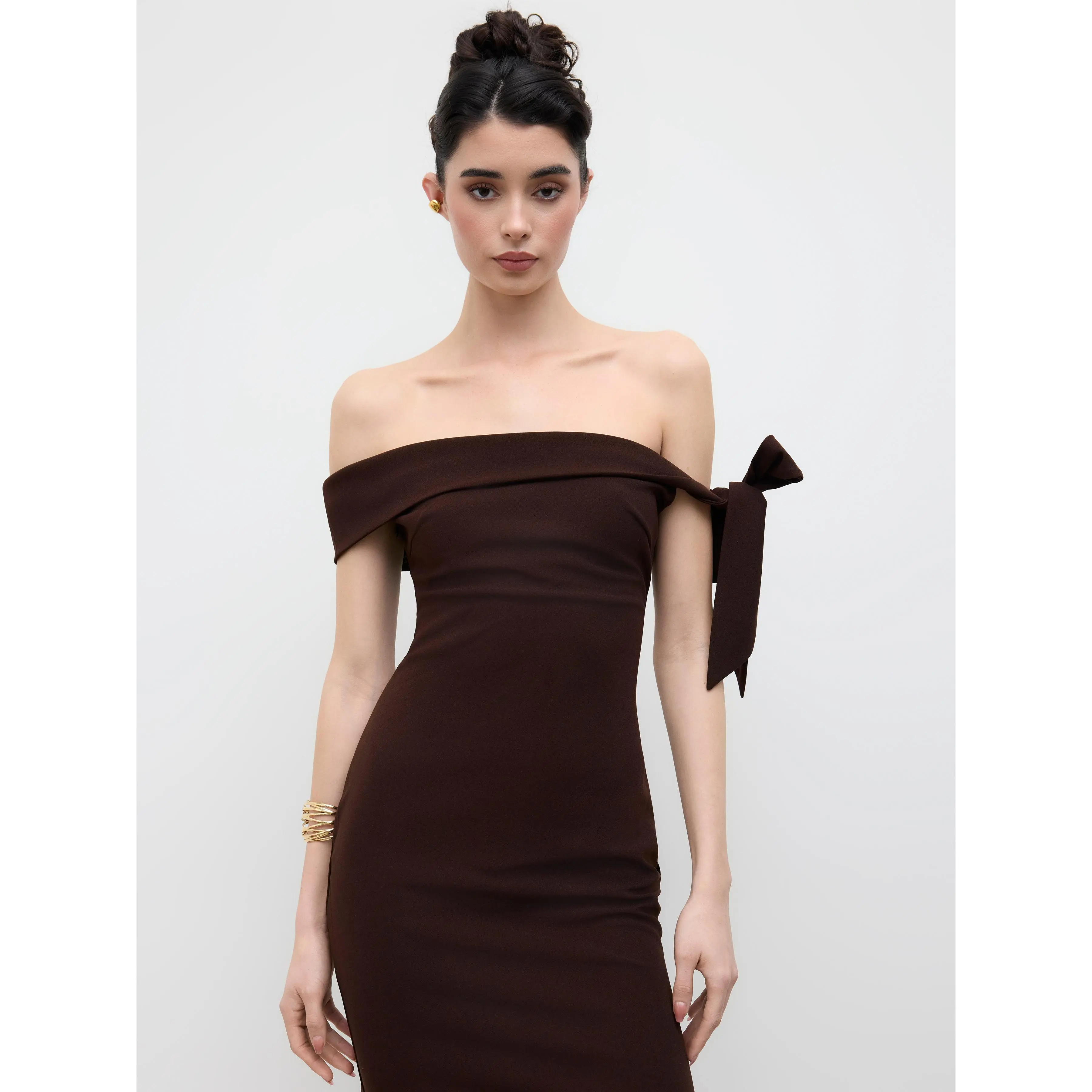 Off-shoulder Asymmetrical Bowknot Mermaid Maxi Dress