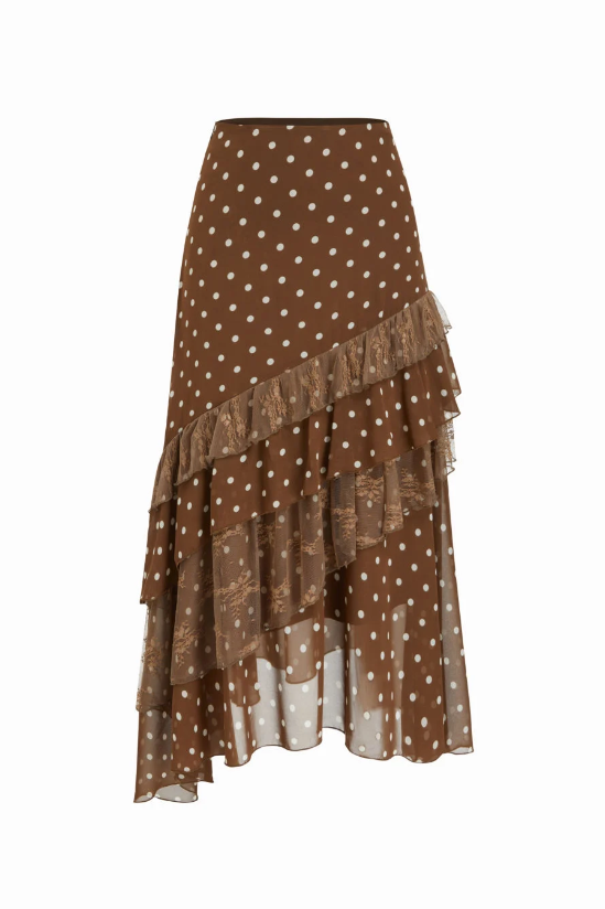 Wave-dot Ruffled Lace Stitching Mid-length Overskirt