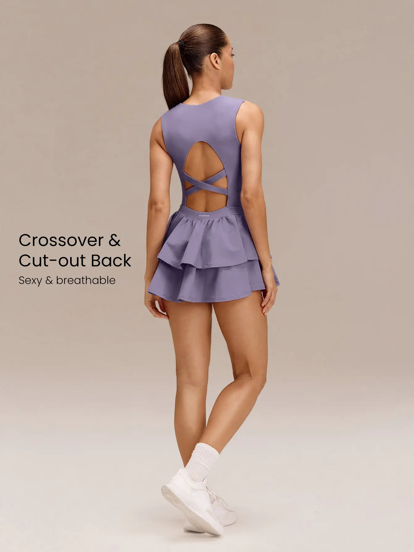 Soft Quick-Dry Removable Cups Built-In Shorts Side Pockets Squareneck Cutout Back Tiered Tennis Dress 