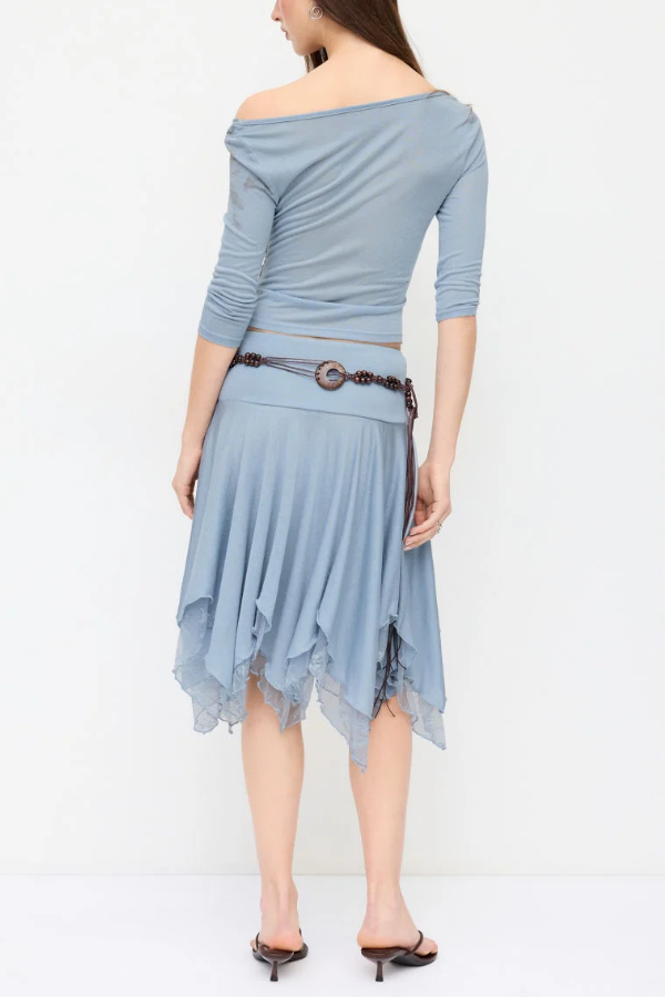 Irregular-neck Mid-length Skirt Set