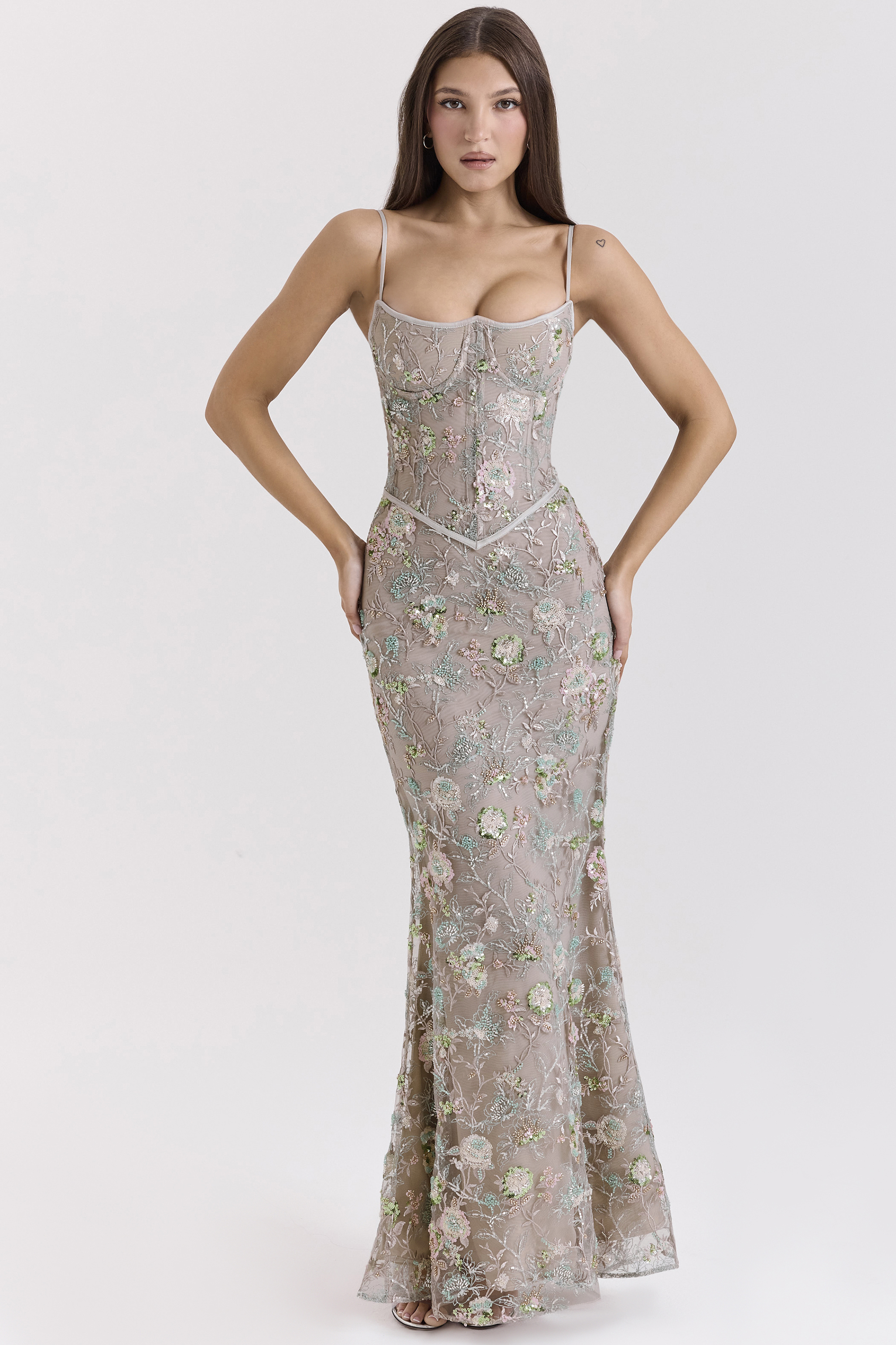Hand Beaded Embellished Corset Maxi Dress